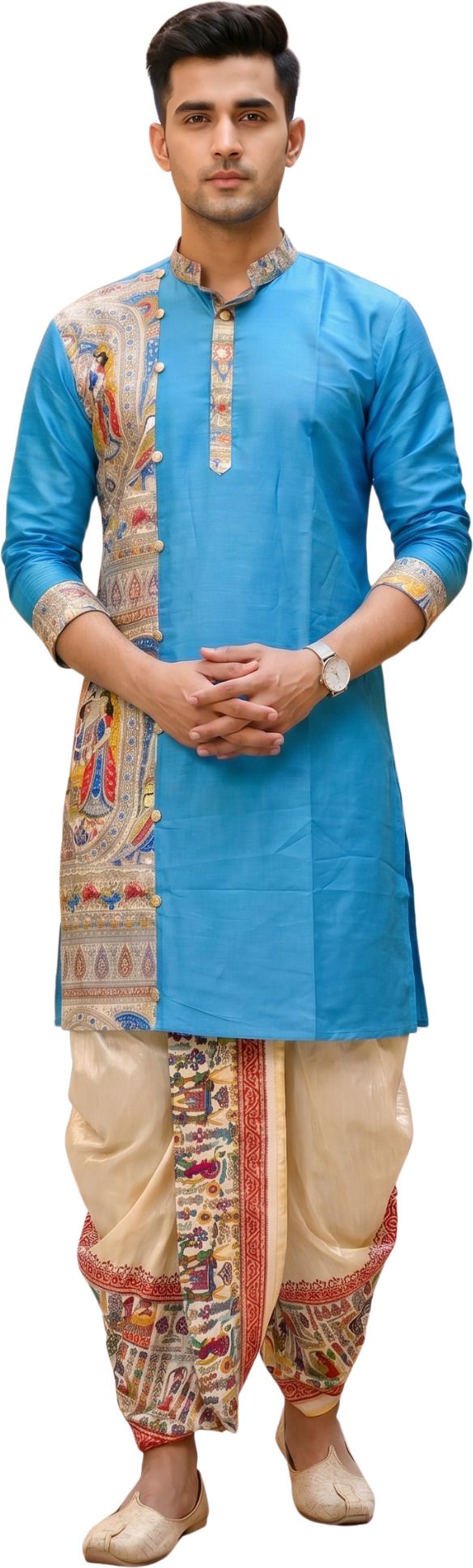 gouri collections Men Khadi Silk, Cotton Silk Kurta Dhoti Pant Set-picture-14