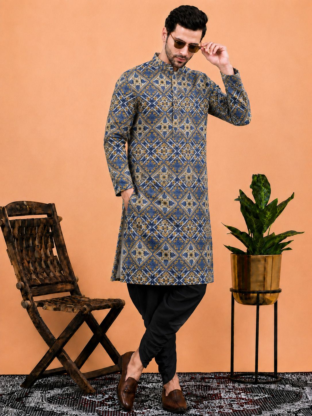 dhasu trendz Men Cotton Rayon Kurta Dhoti Set-picture-35
