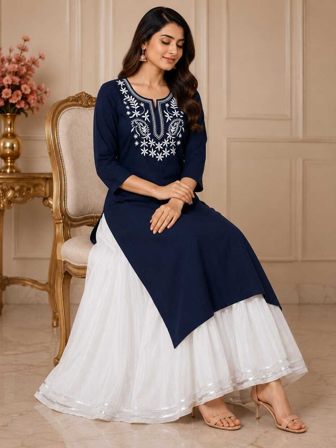 Women Pure Cotton Kurta Skirt Set-image-5