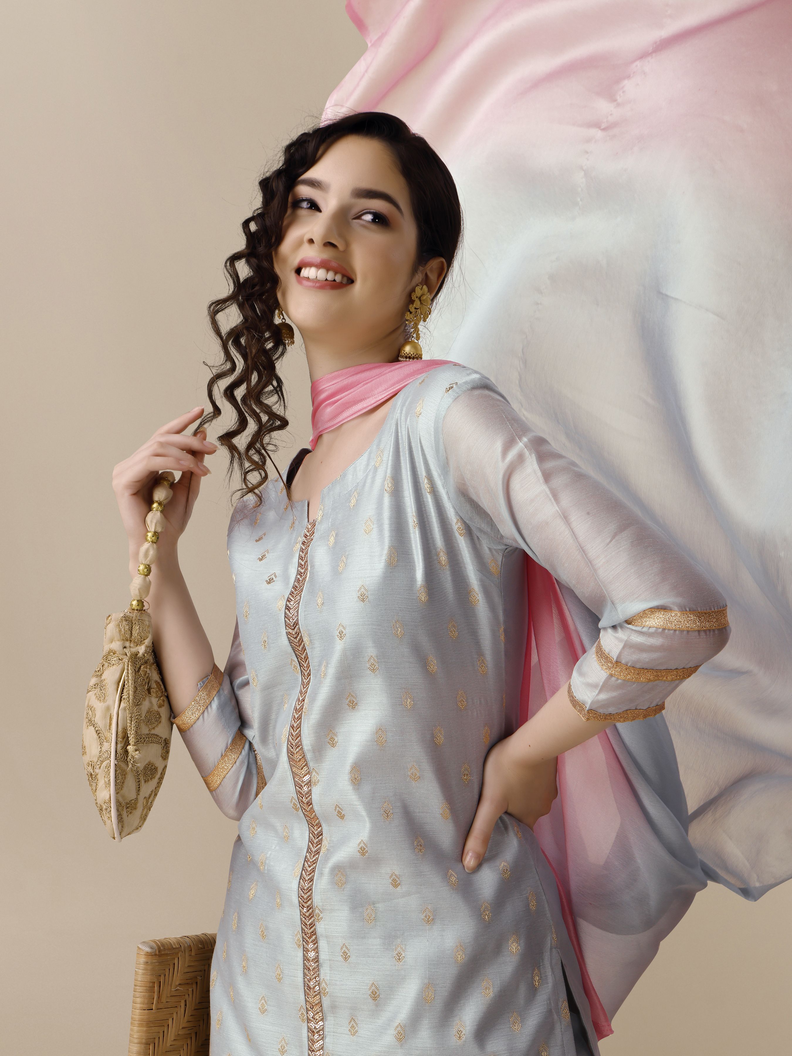 youthnic Women Chanderi Kurta Pant Dupatta Set-picture-26