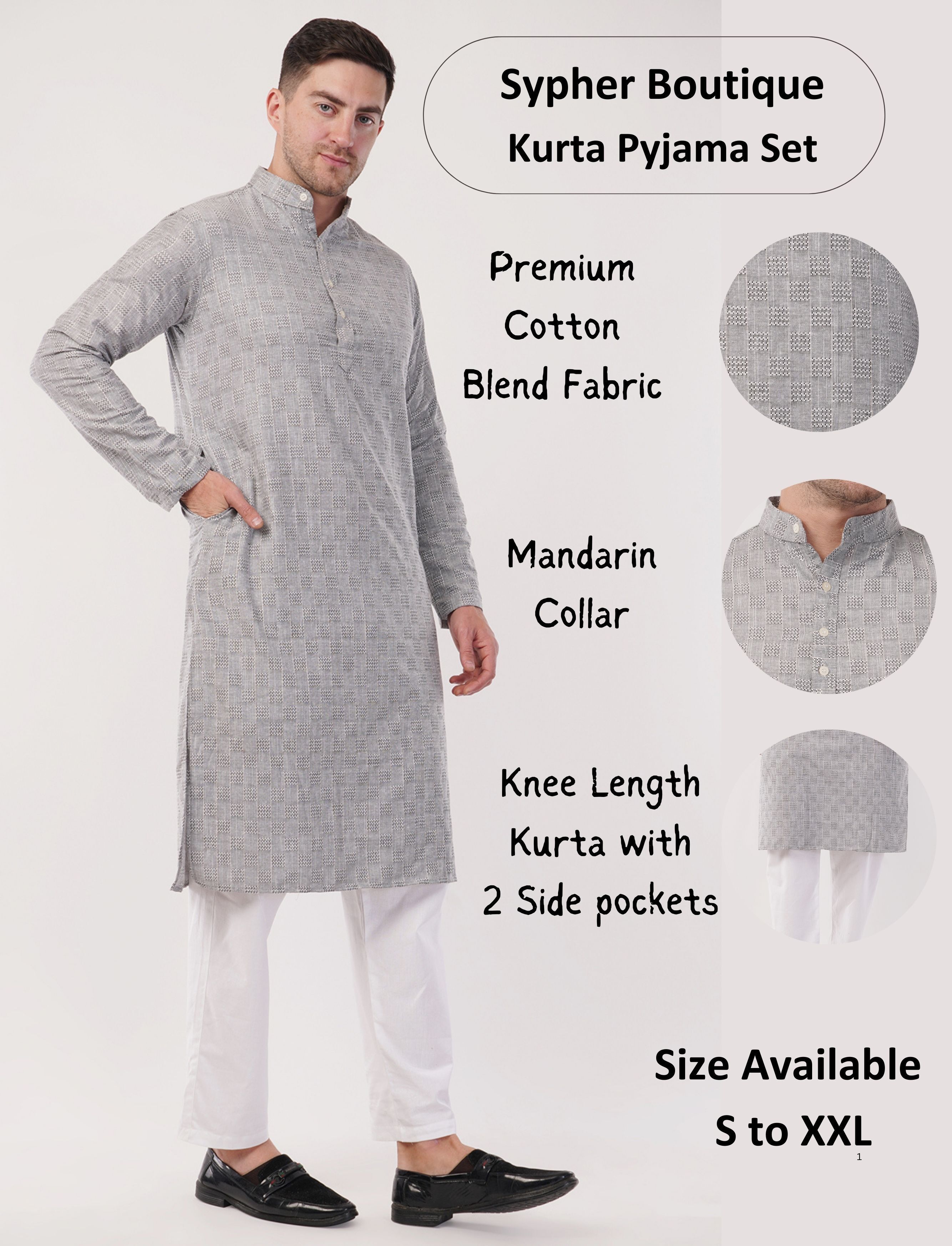 sypher boutique Men Cotton Blend Kurta Pyjama Set-picture-16