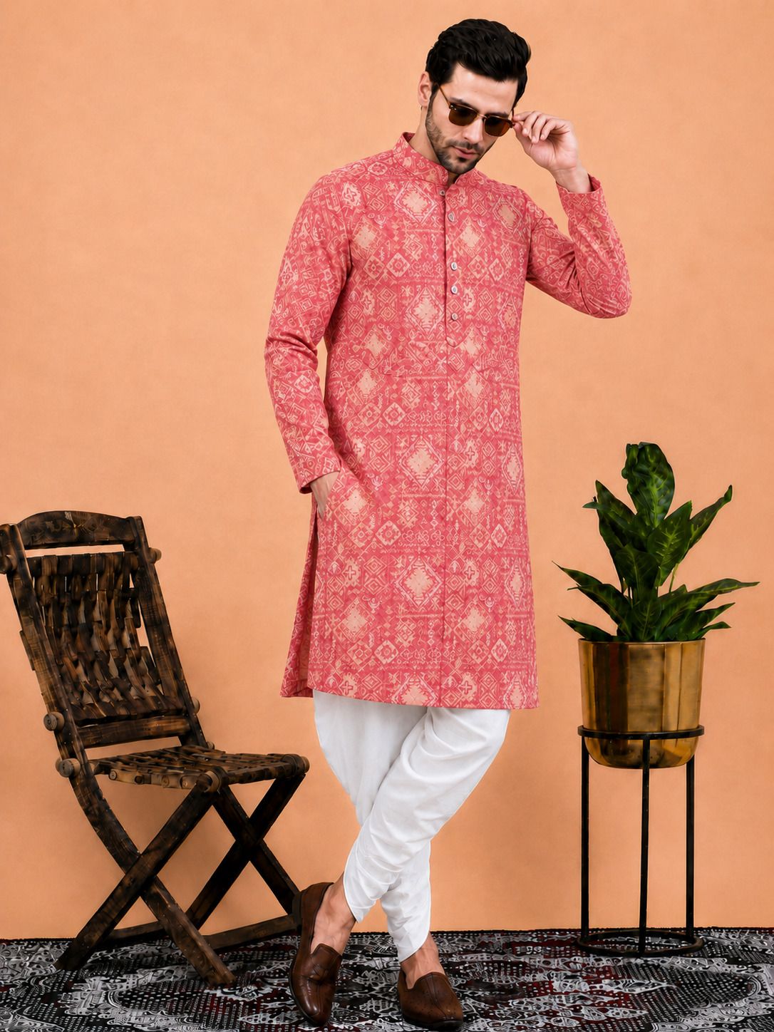 Men Cotton Rayon Kurta Dhoti Set-image-8