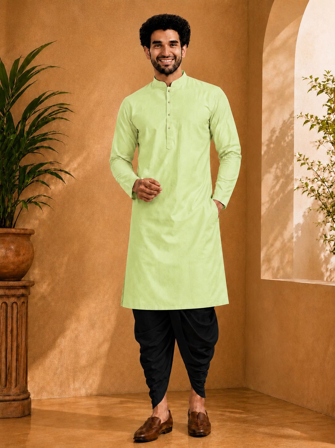 dhasu trendz Men Cotton Rayon Kurta Dhoti Set-picture-0