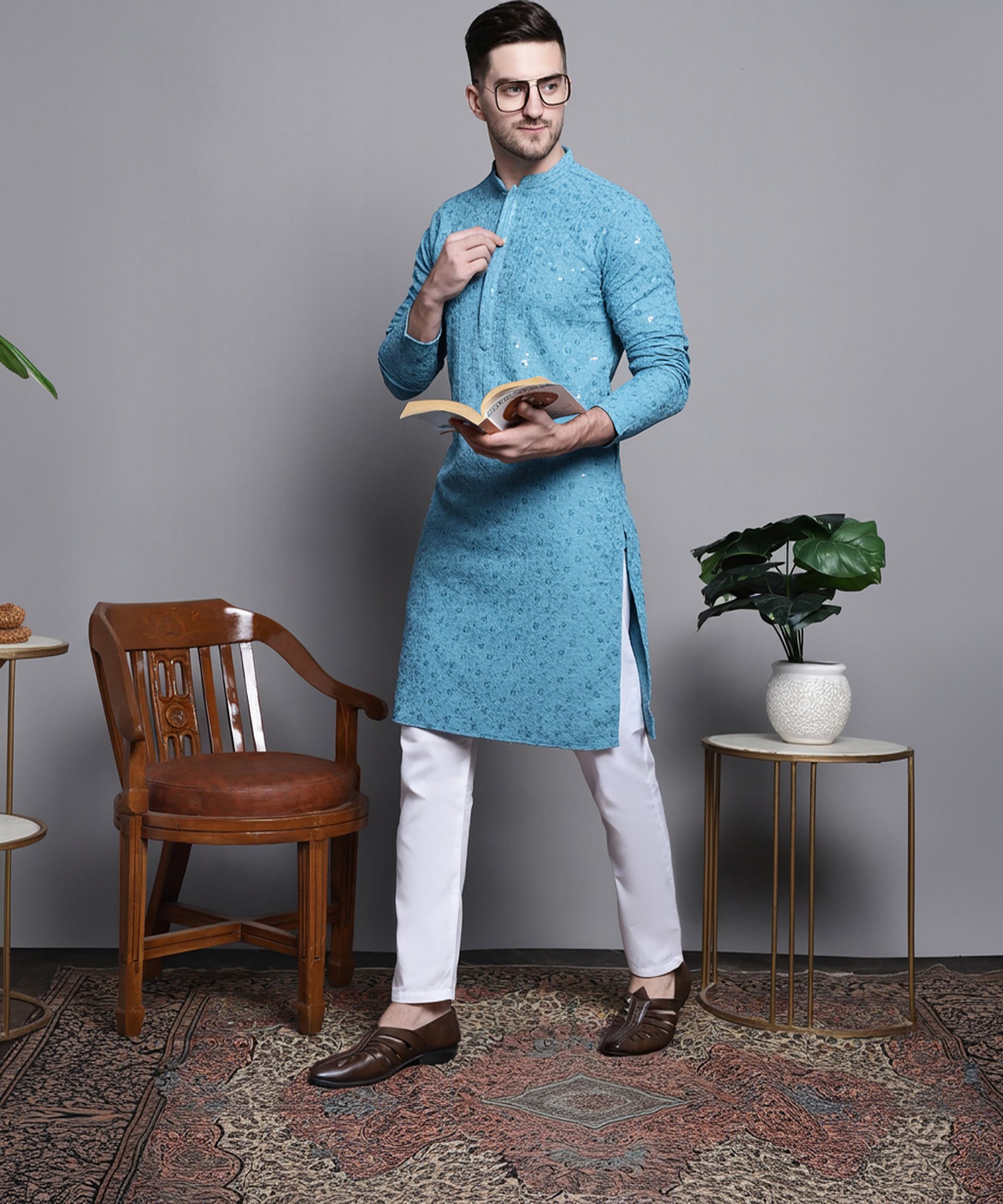 jompers Men Pure Cotton Kurta Pyjama Set-picture-14
