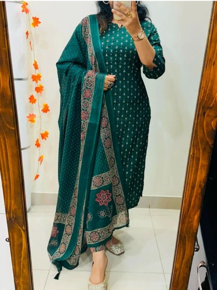 Women Pure Cotton Kurti Pant Dupatta Set-image-13