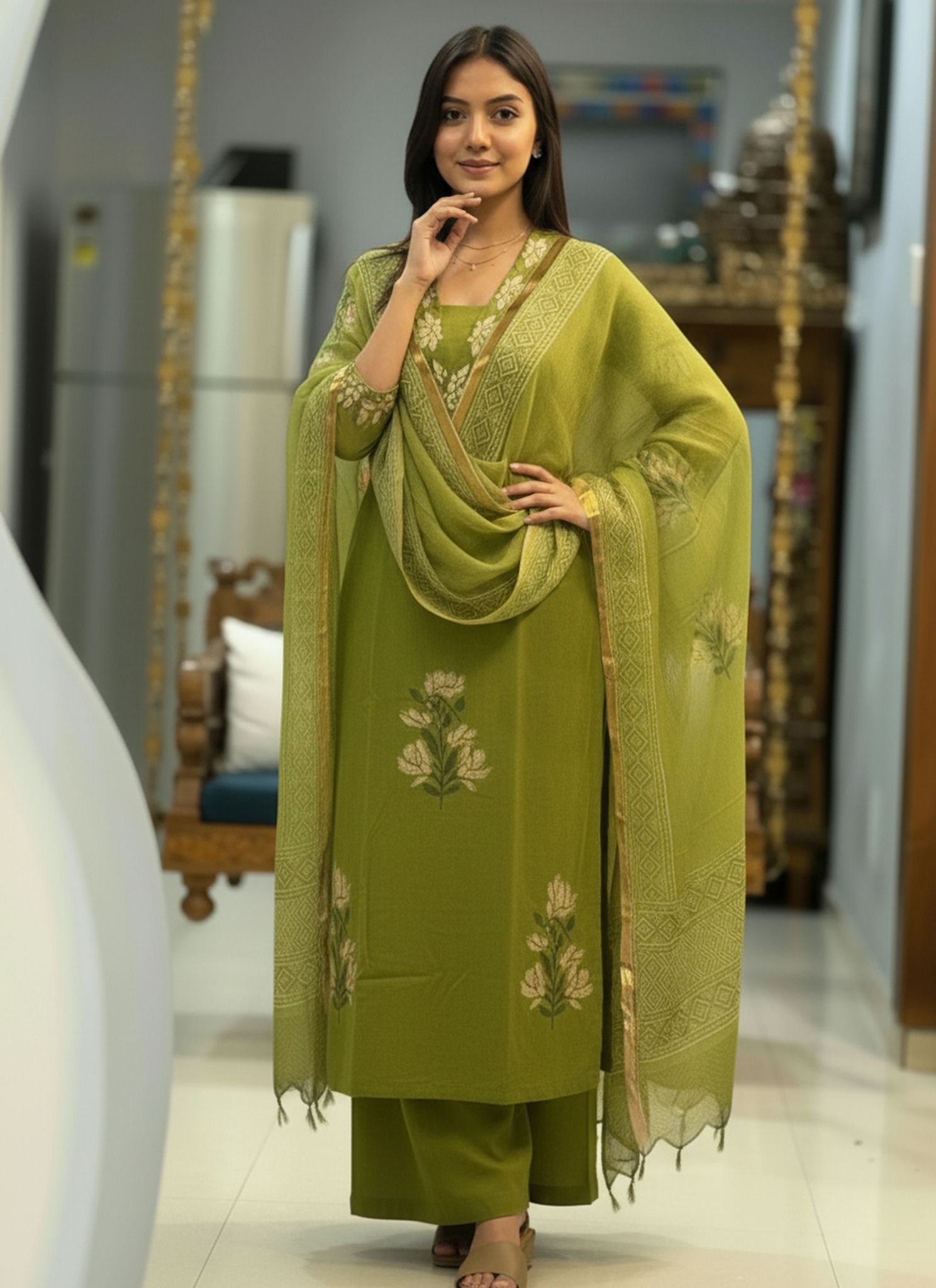 Women Viscose Rayon Kurti Palazzo Dupatta Set-image-28