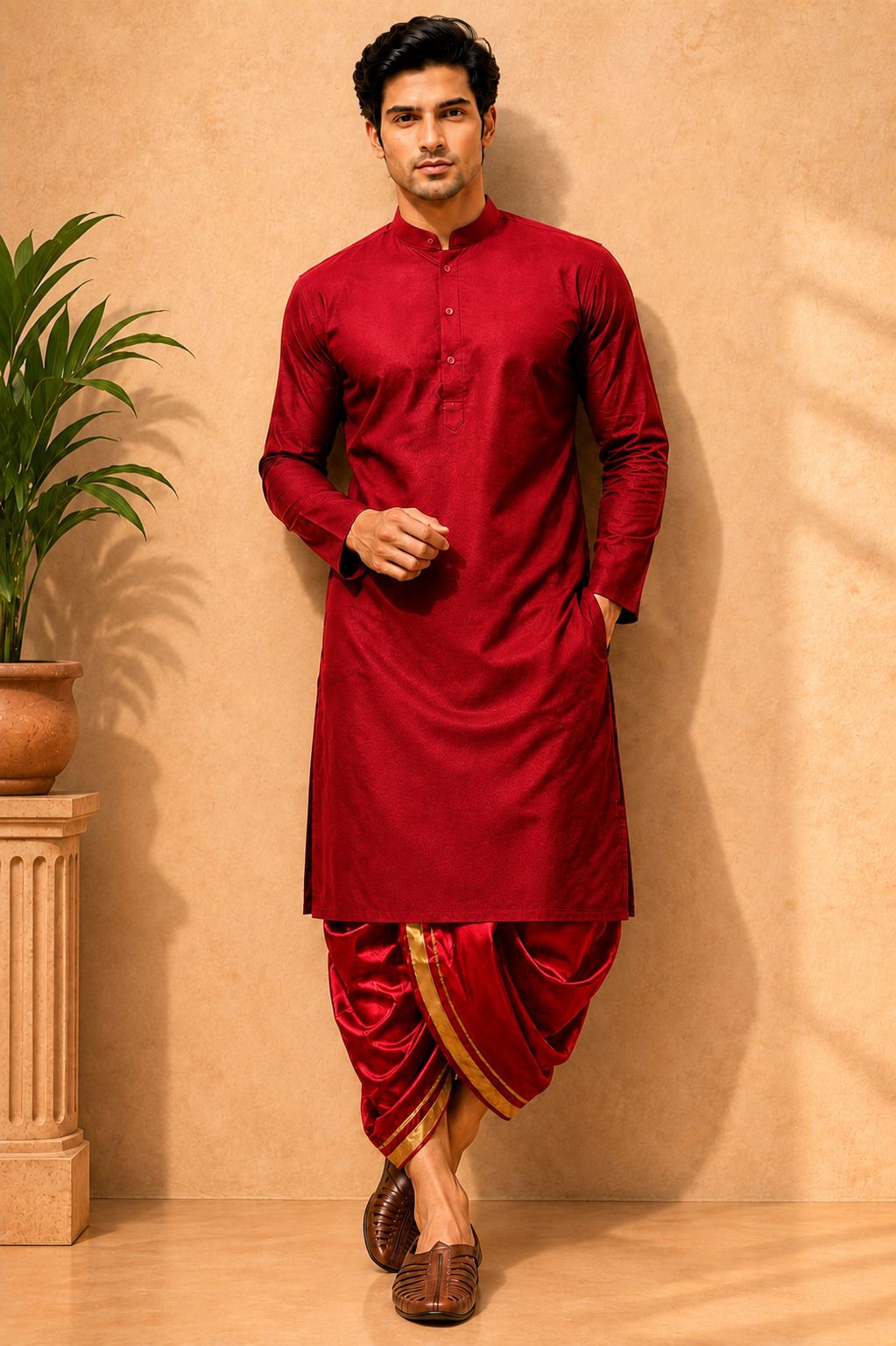 dhasu trendz Men Cotton Rayon Kurta Dhoti Set-picture-6