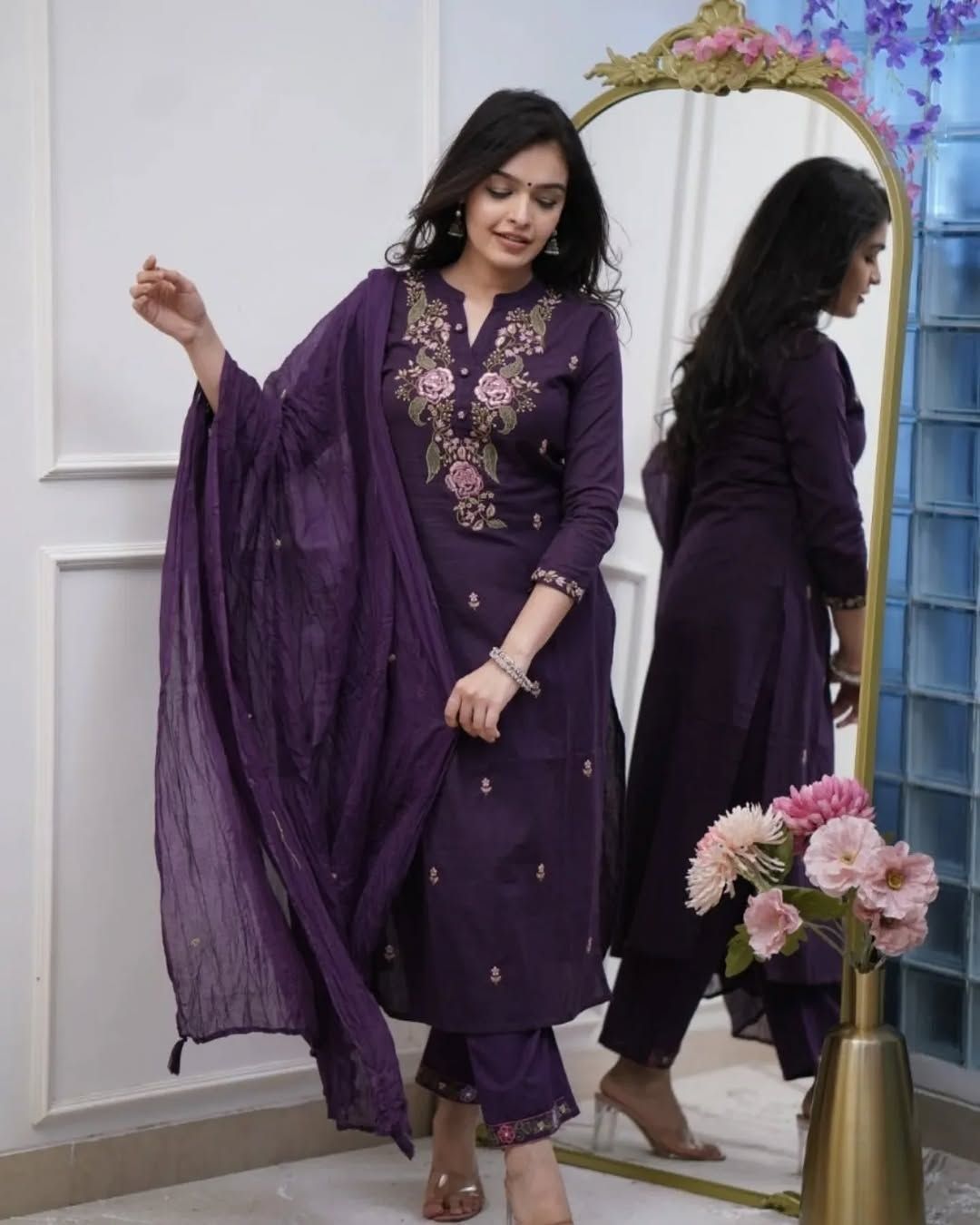 Women Viscose Rayon Kurti Pant Dupatta Set-image-34