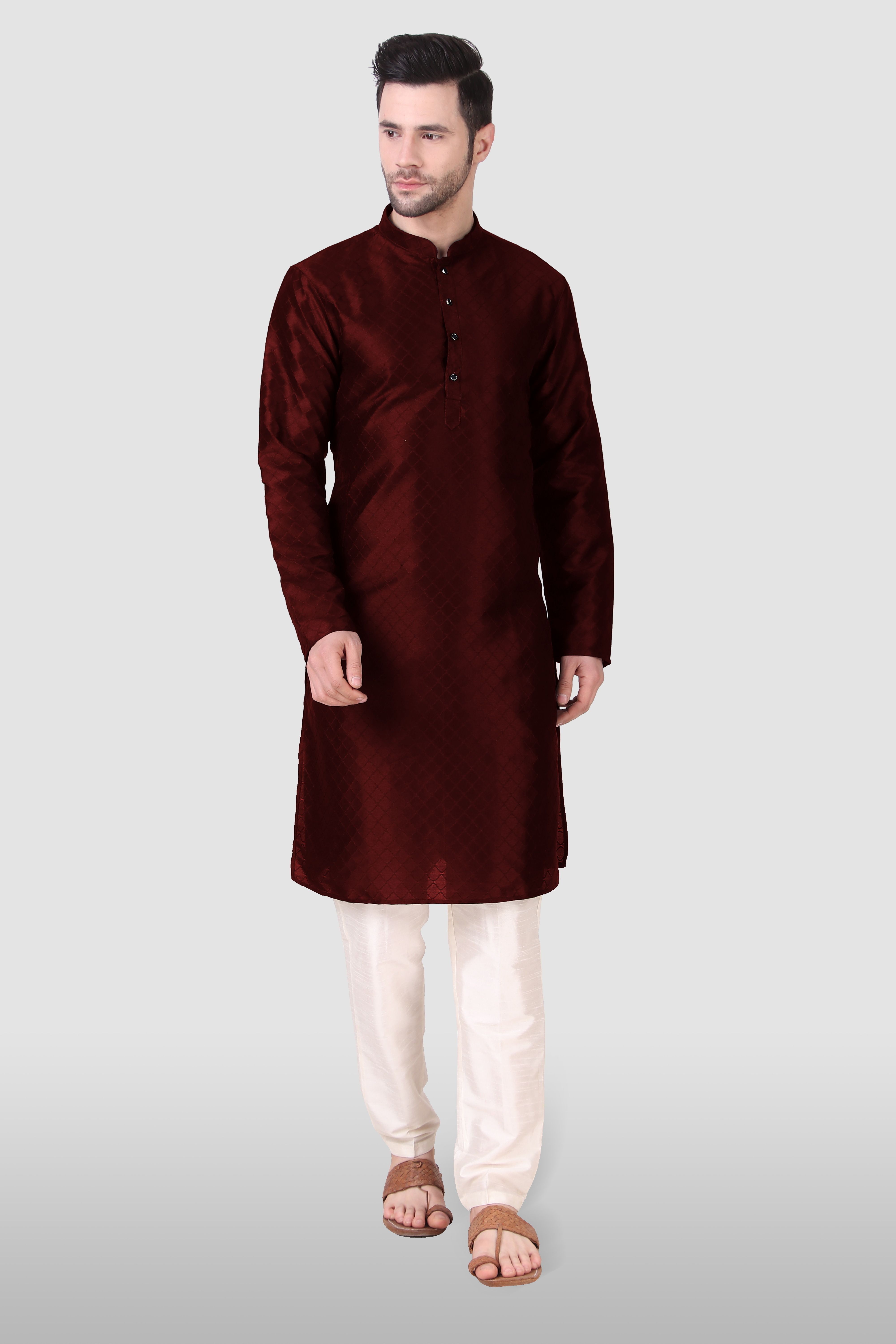 Men Art Silk Kurta Pyjama Set-image-1
