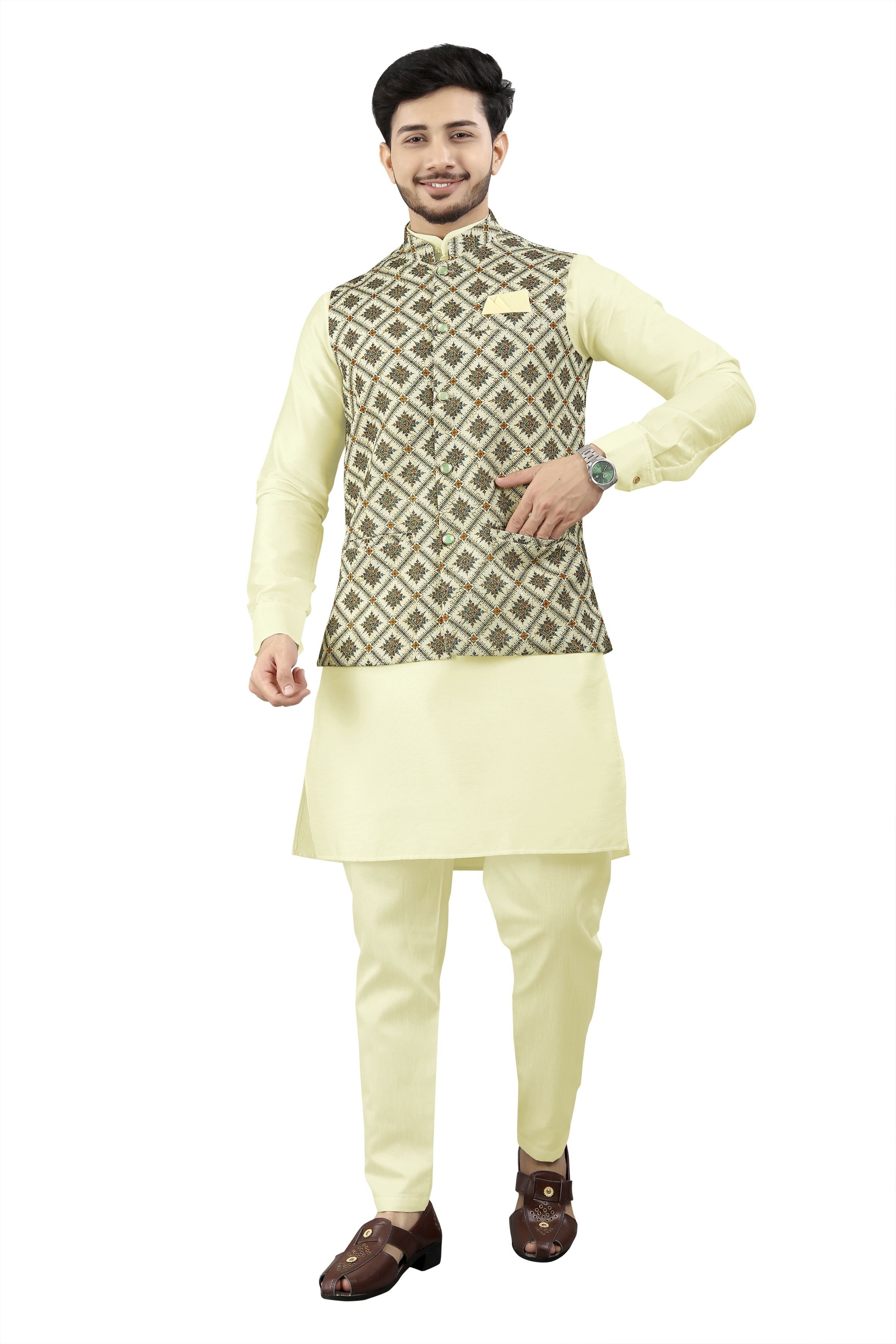 click n buy Men Art Silk Kurta Pyjama Ethnic Jacket Set-picture-31