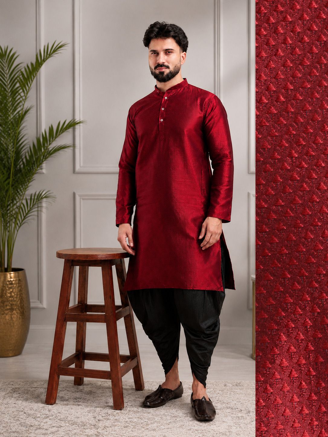 tsarina Men Cotton Silk Kurta Dhoti Pant Set-picture-37