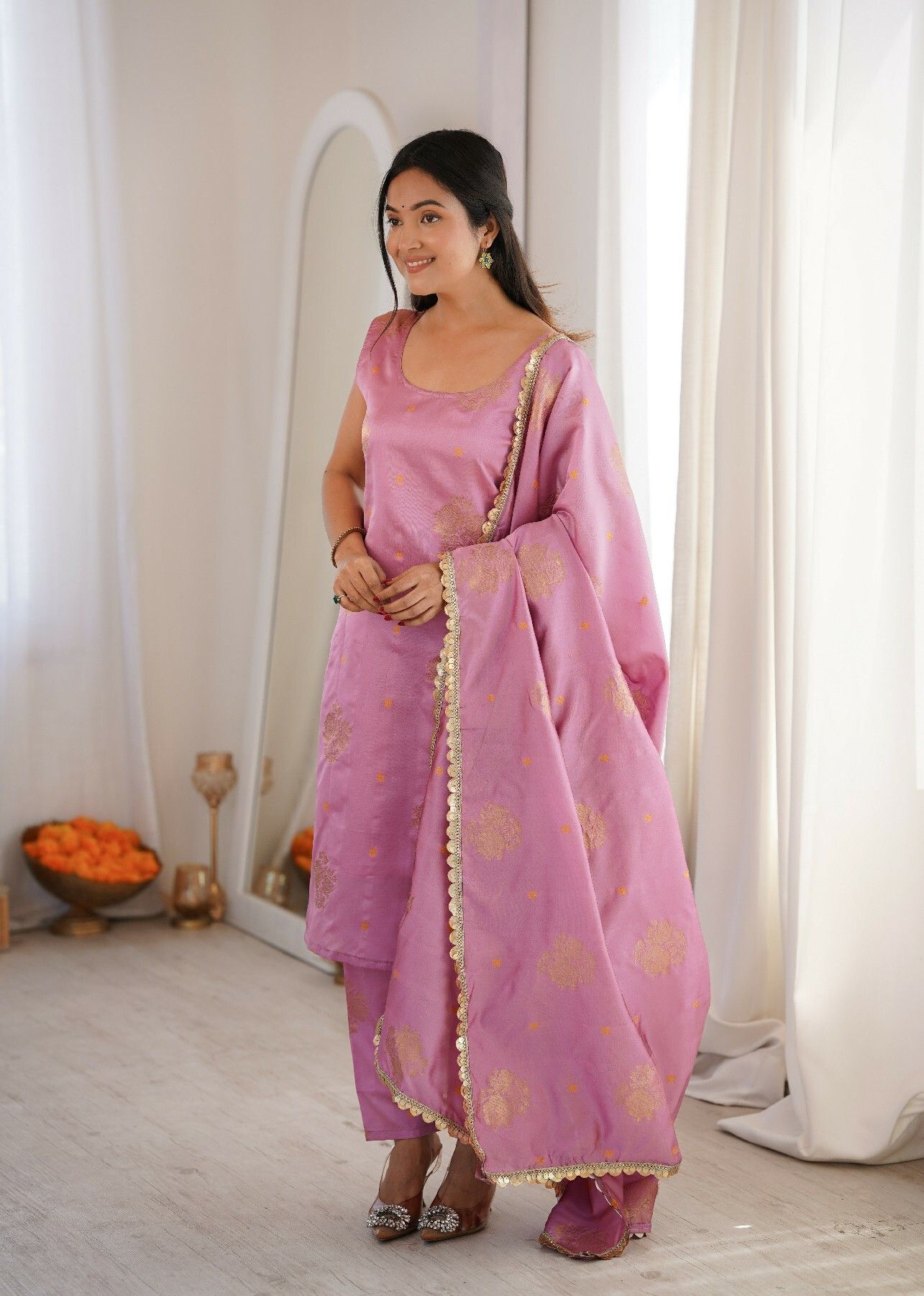 Women Polyester Kurta Pant Dupatta Set-image-1