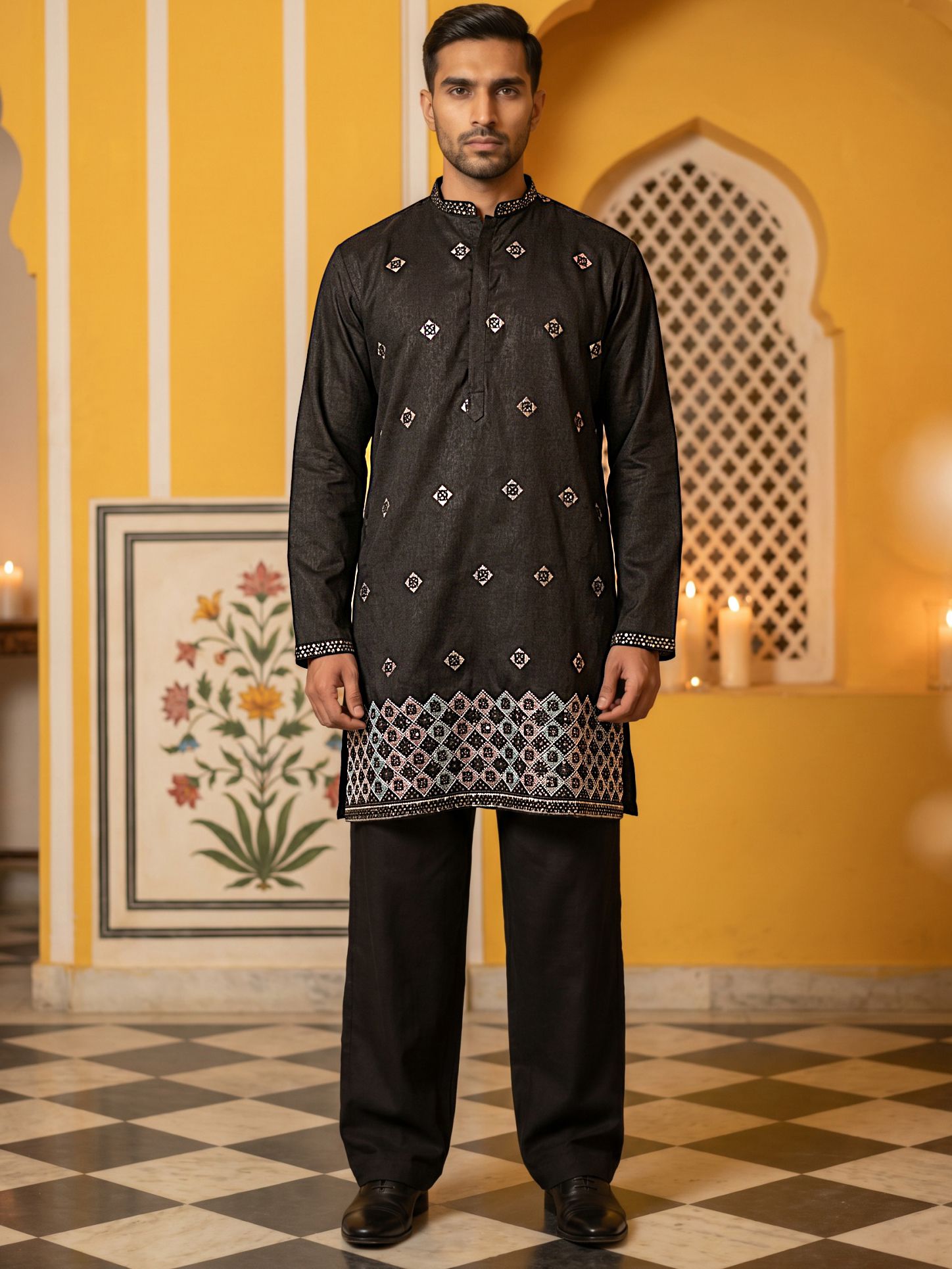 jompers Men Silk Blend Kurta Pyjama Set-picture-22