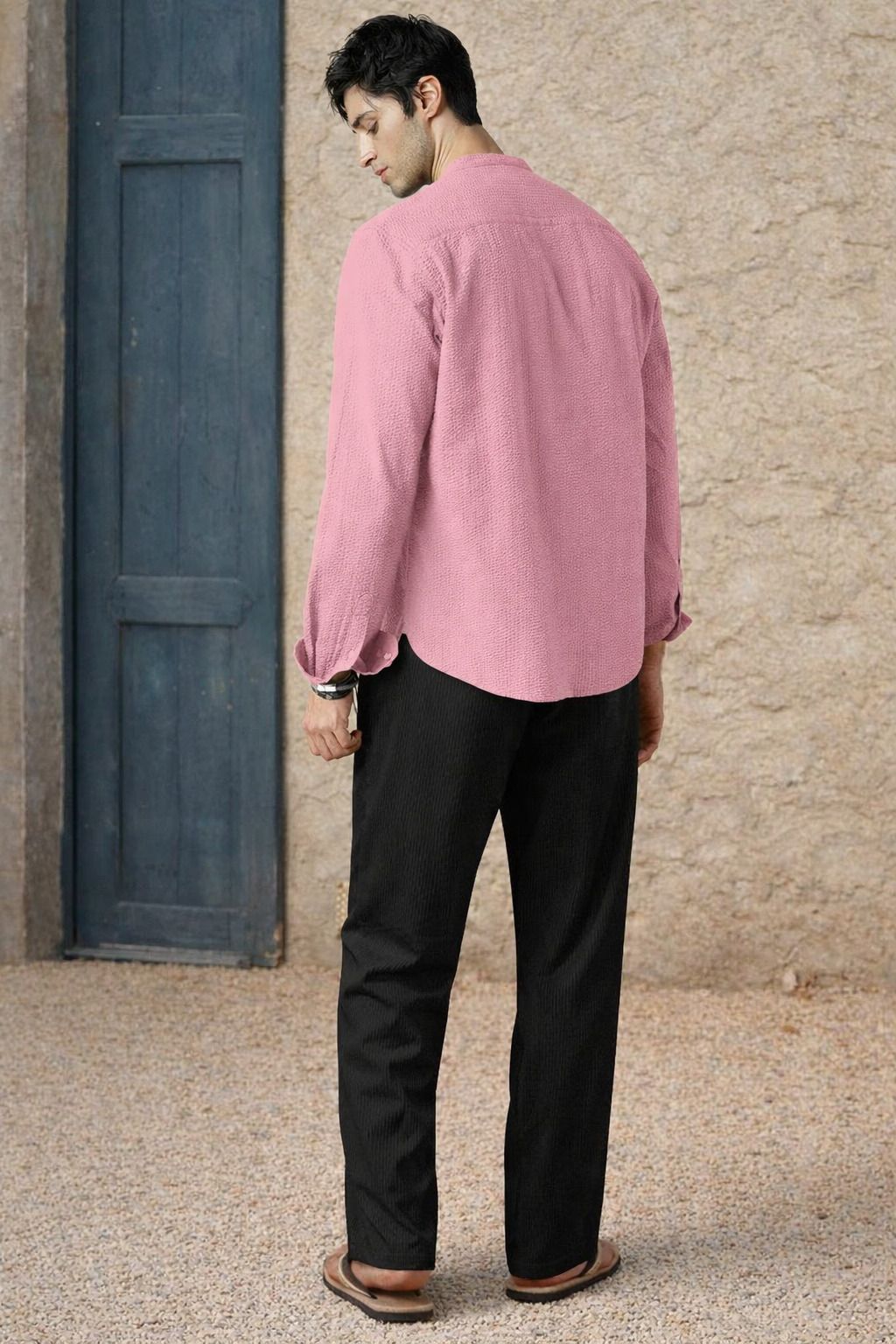 Men Cotton Blend Shirt Pant Set