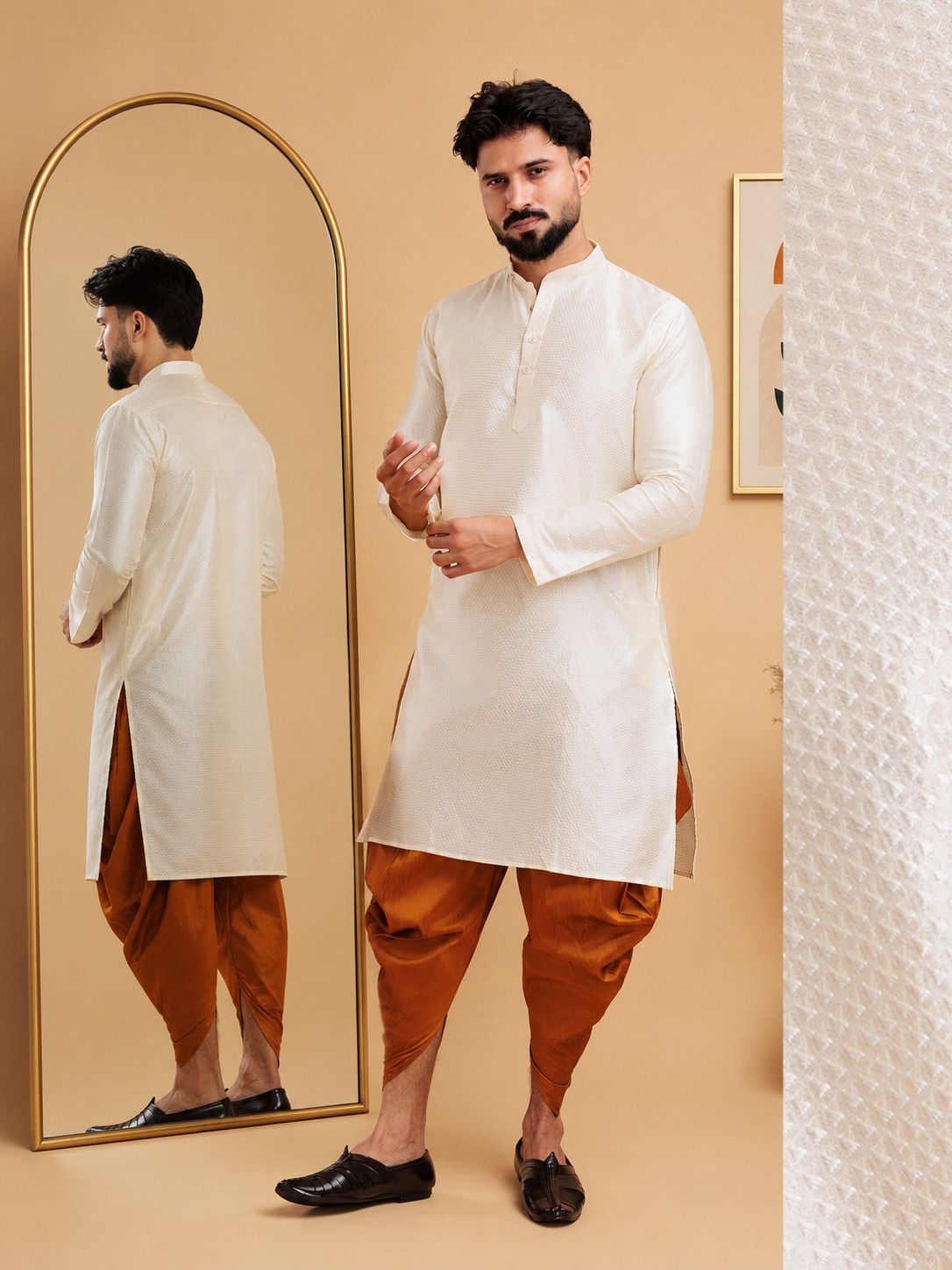 tsarina Men Cotton Silk Kurta Dhoti Pant Set-picture-1