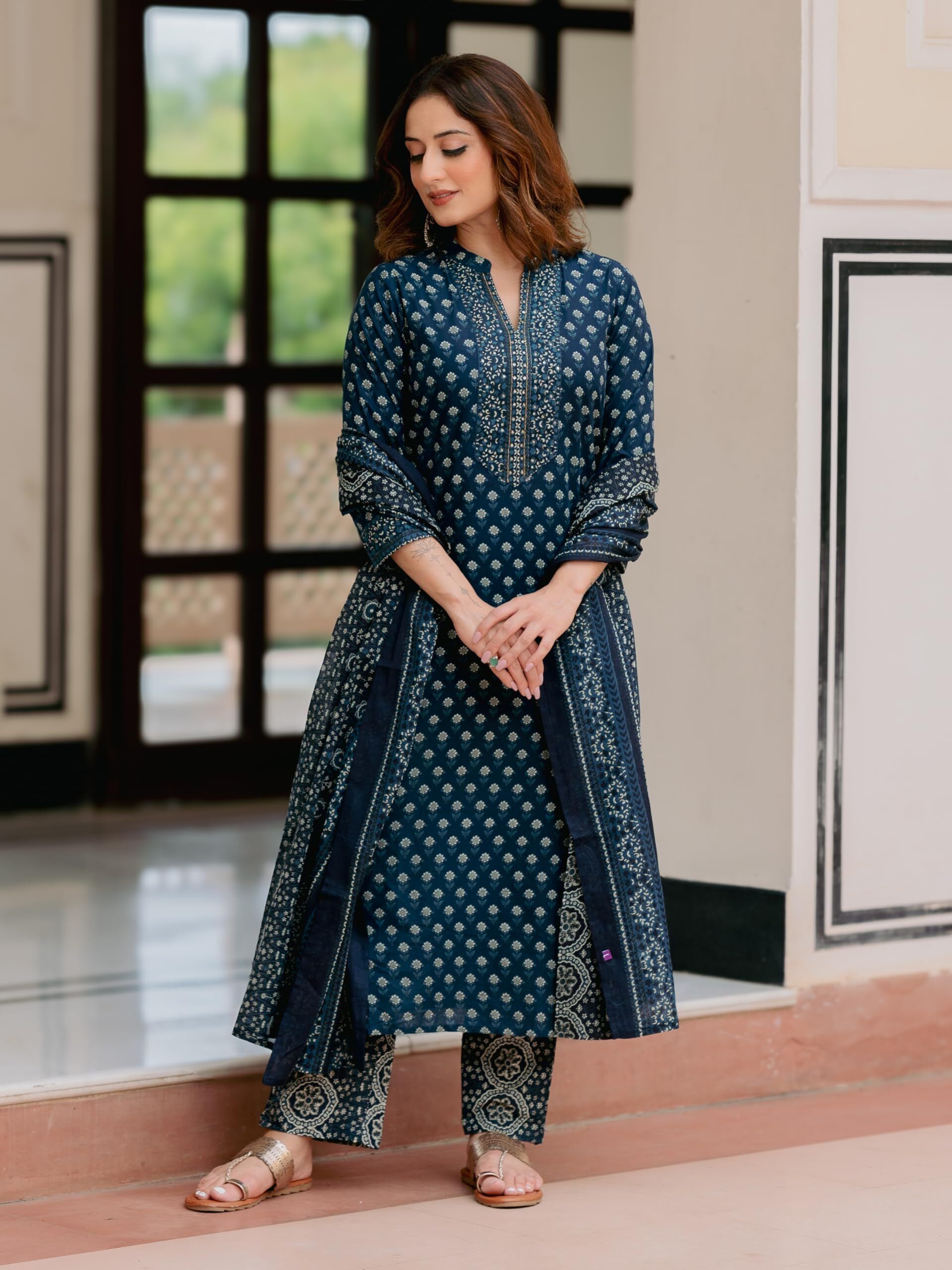 Women Pure Cotton Kurta Palazzo Dupatta Set-image-28