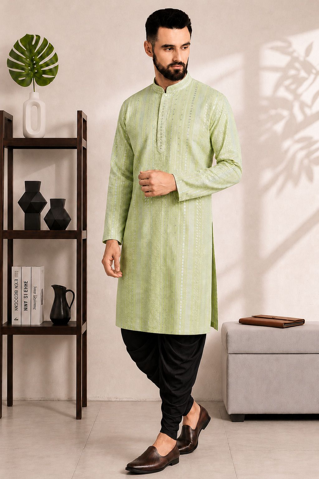 Men Cotton Rayon Kurta Dhoti Set-image-28