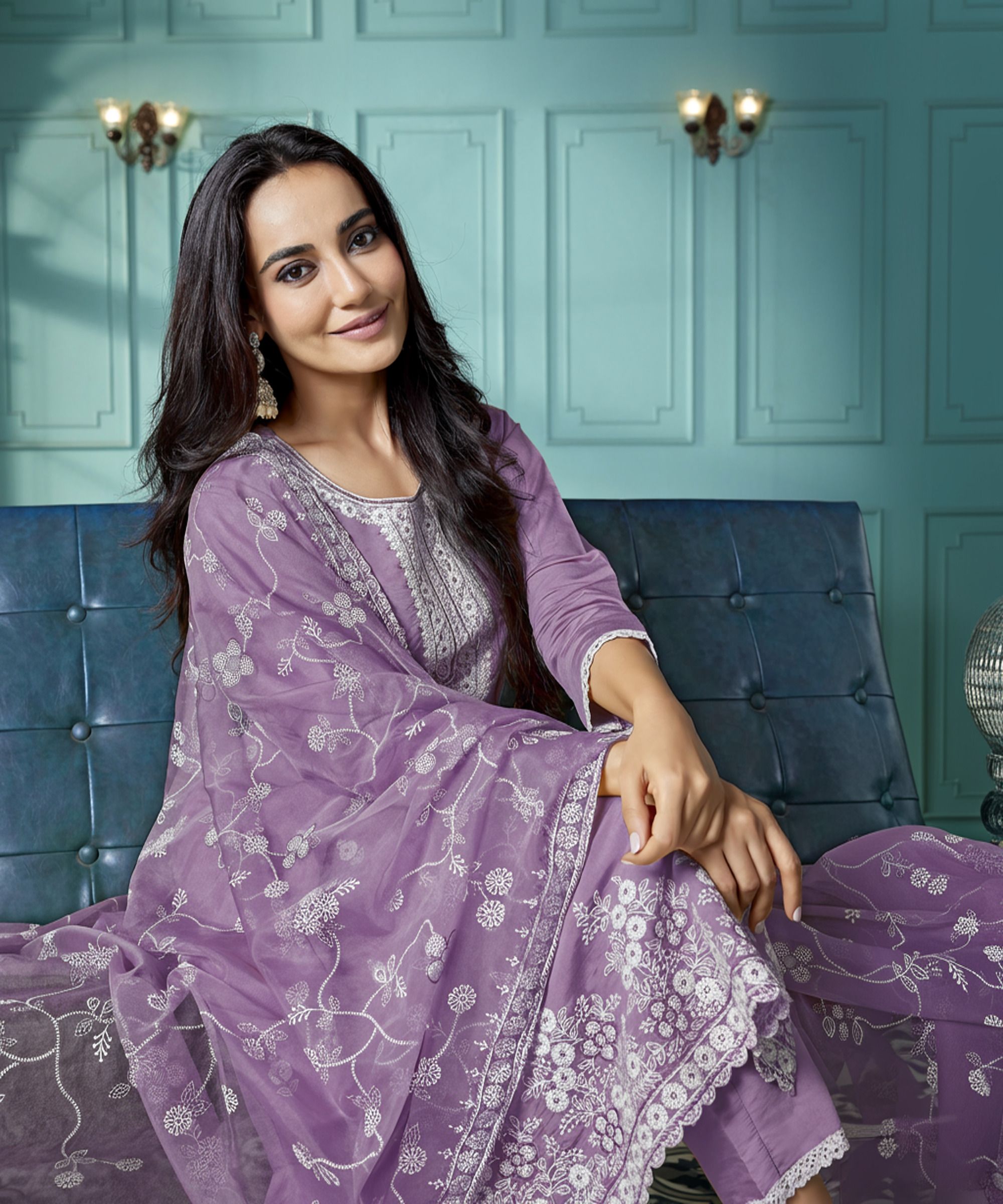 Women Chanderi Kurta Pant Dupatta Set-image-16