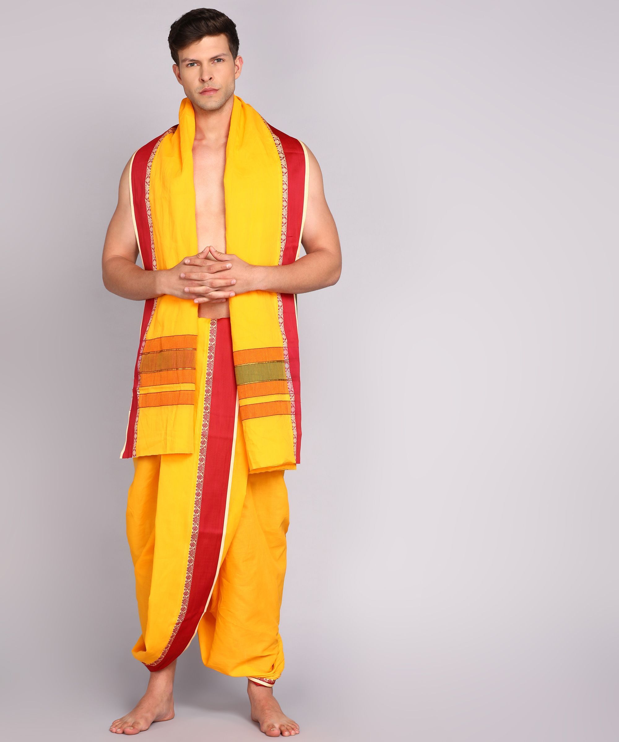 ethazh Men Cotton Blend Dhoti Dupatta Set-picture-11