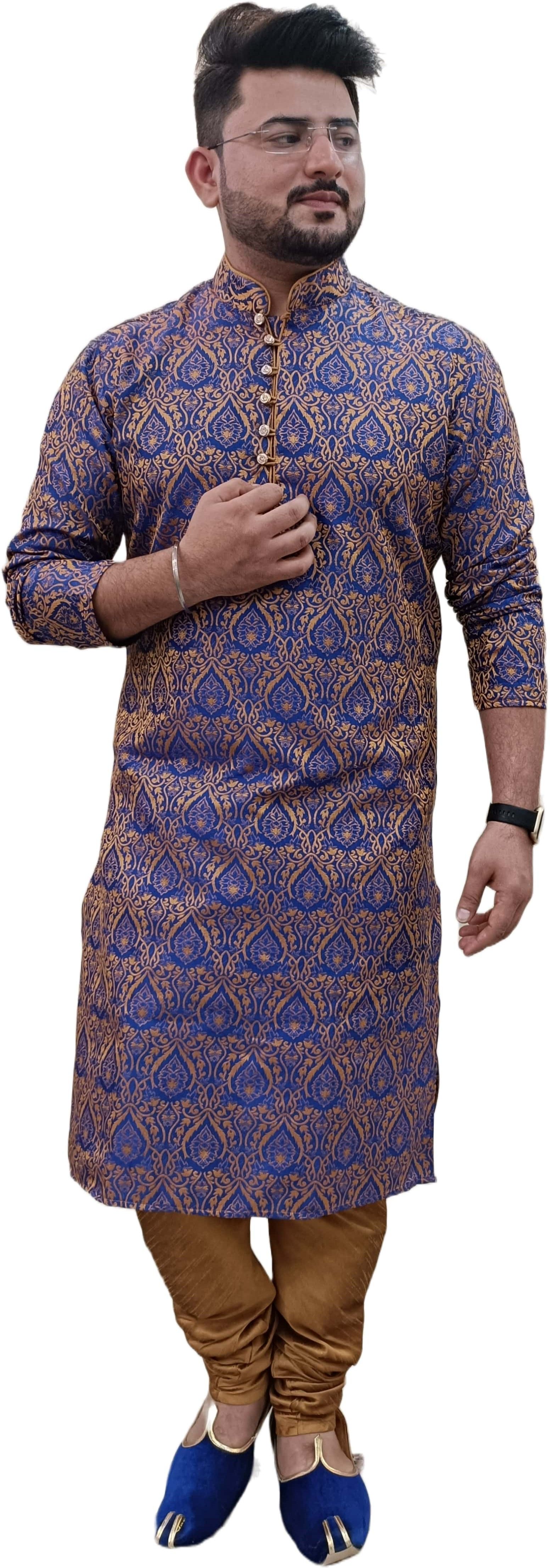 Men Jacquard Kurta Pyjama Set-image-24