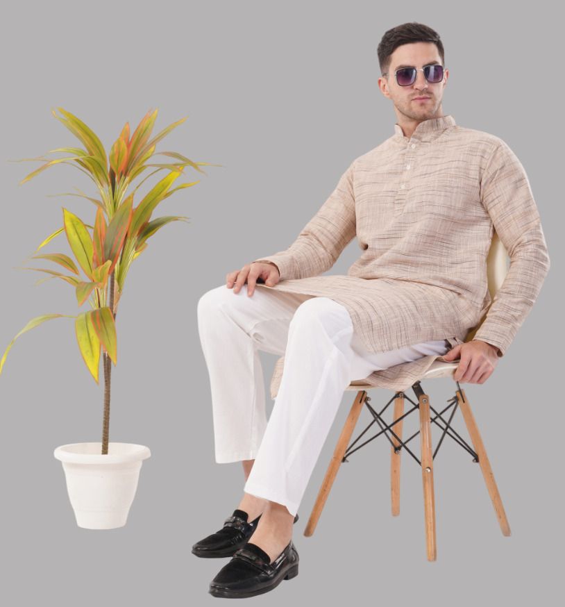 Men Cotton Blend Kurta Pyjama Set