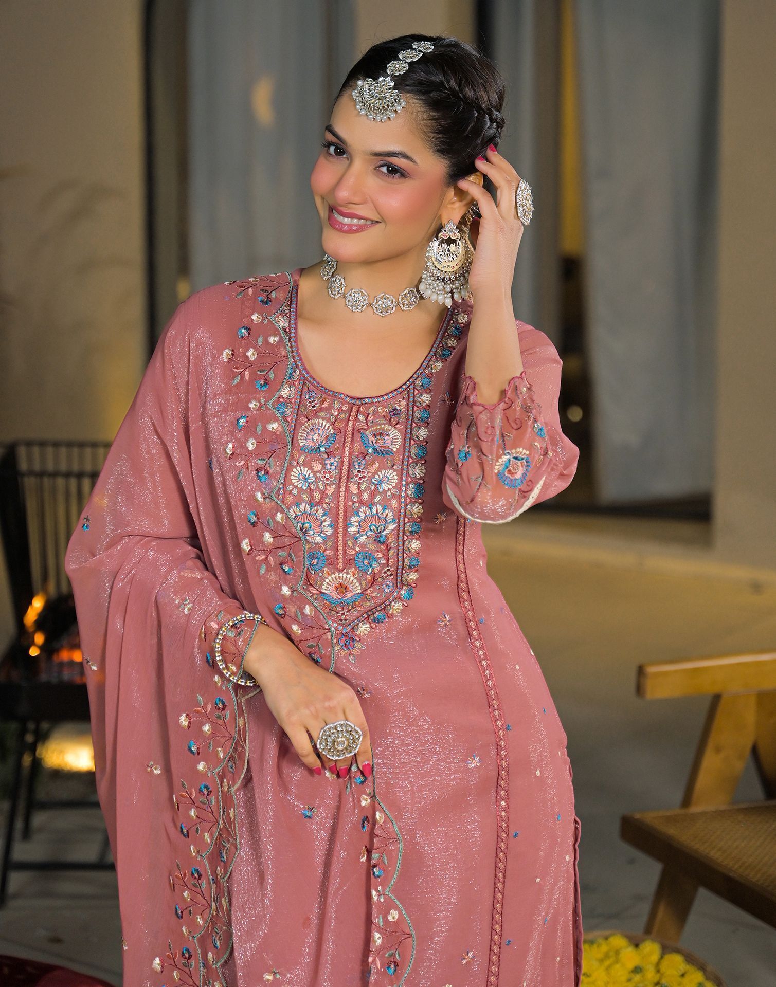 skylee Women Silk Blend Kurta Pant Dupatta Set-picture-12