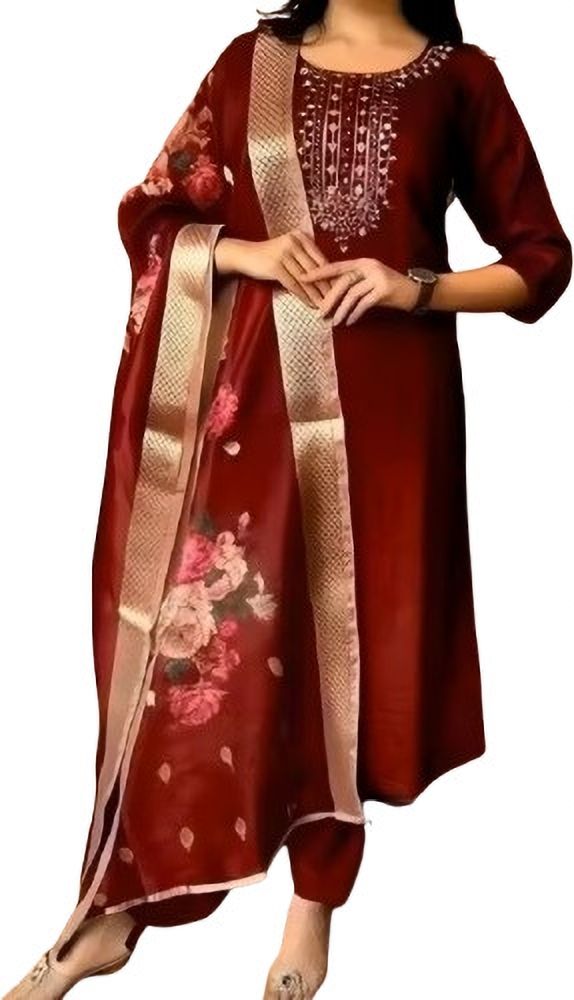 abc Women Cotton Blend Kurta Pant Dupatta Set-picture-34