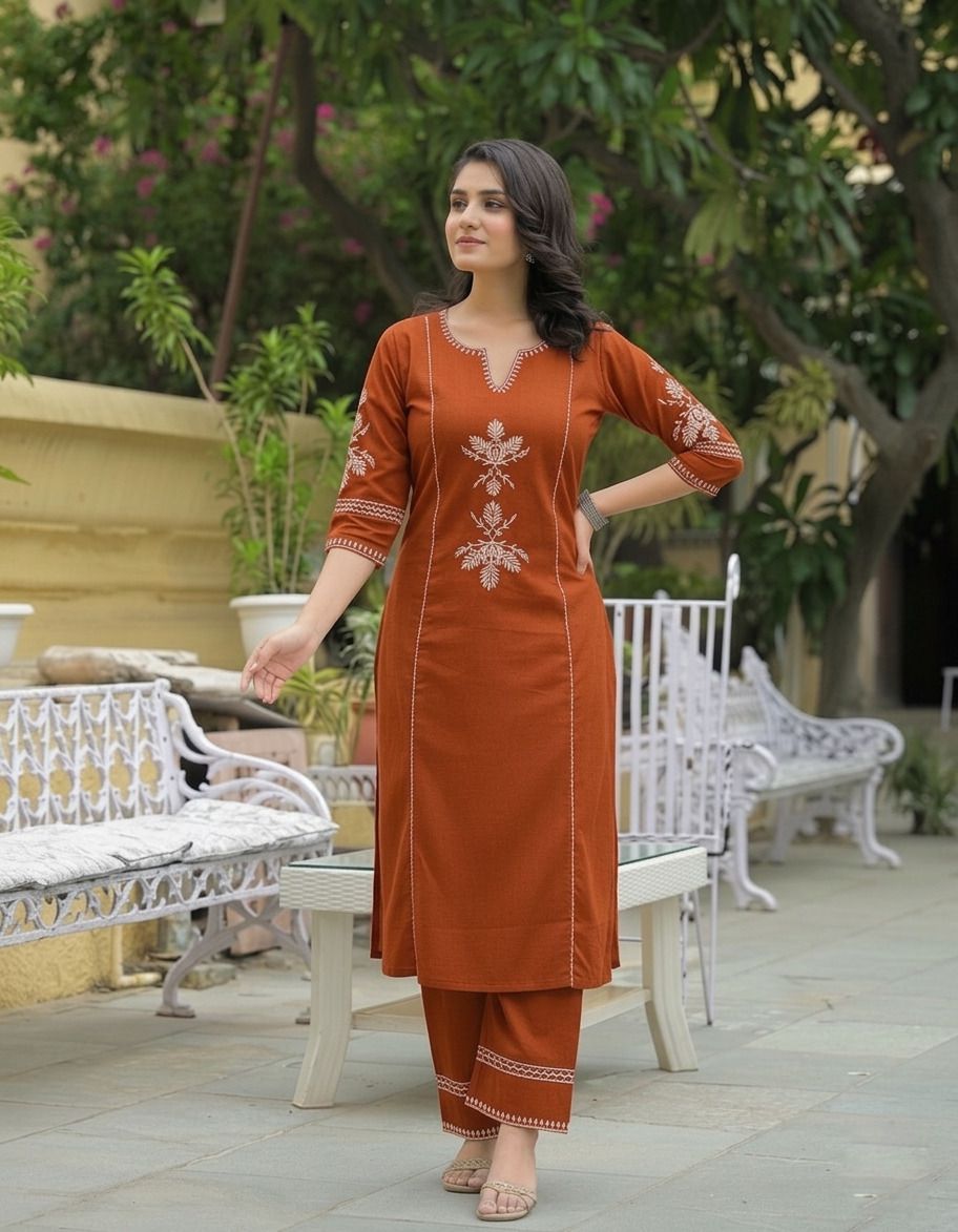 Women Khadi Cotton Kurti Palazzo Set-image-4