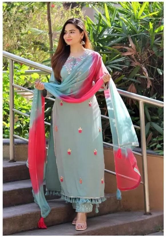Women Viscose Rayon Kurta Pant Dupatta Set-image-49