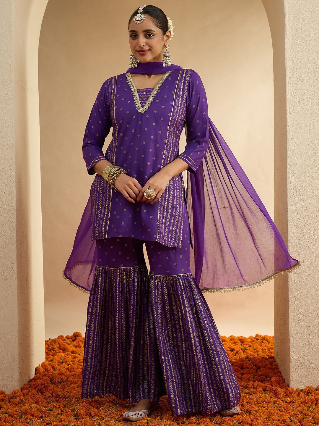 janasya Women Viscose Rayon Kurta Sharara Dupatta Set-picture-13