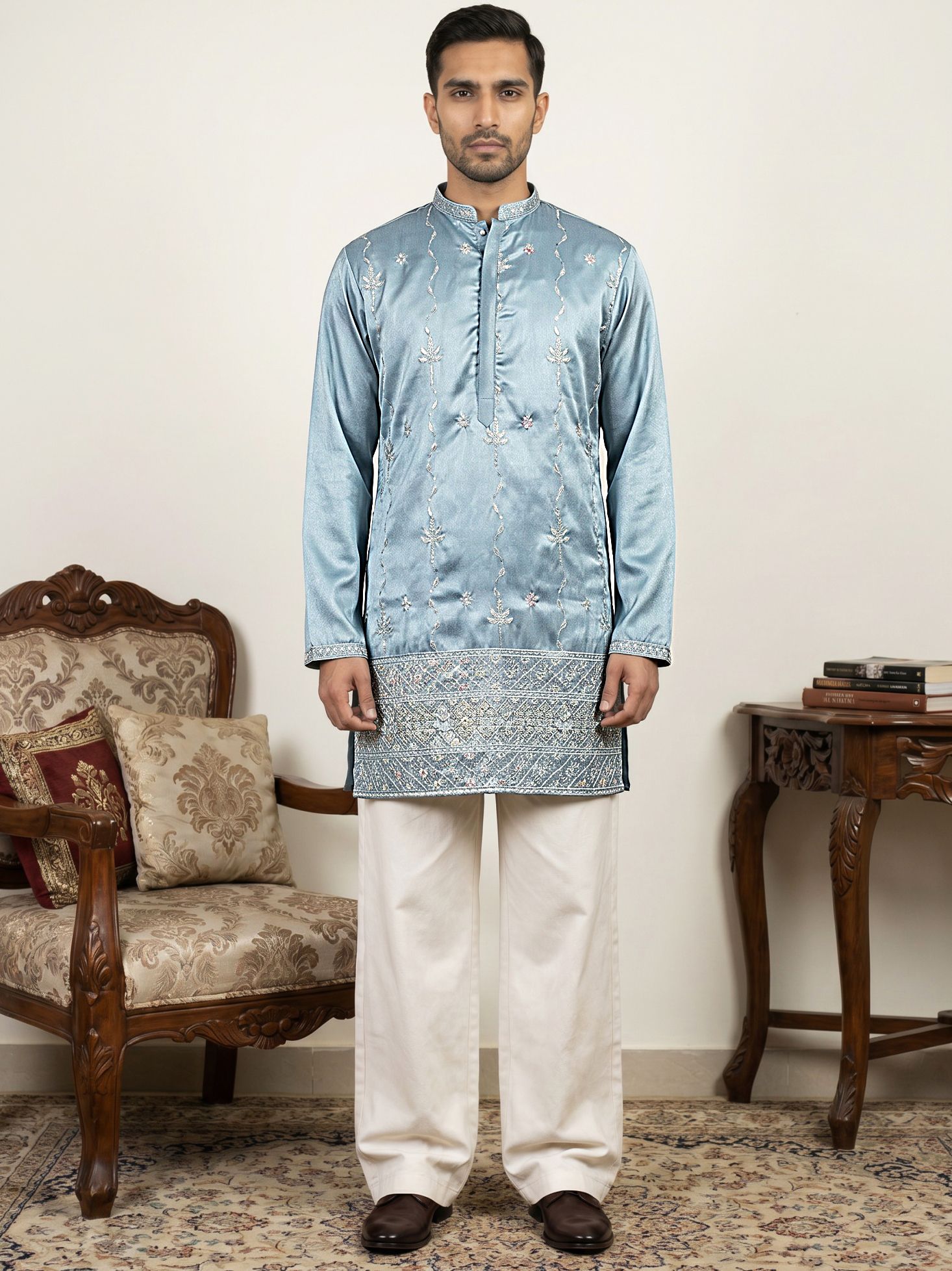jompers Men Silk Blend Kurta Pyjama Set-picture-23