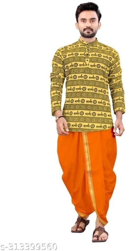 Men Cotton Silk Kurta Dhoti Set-image-1