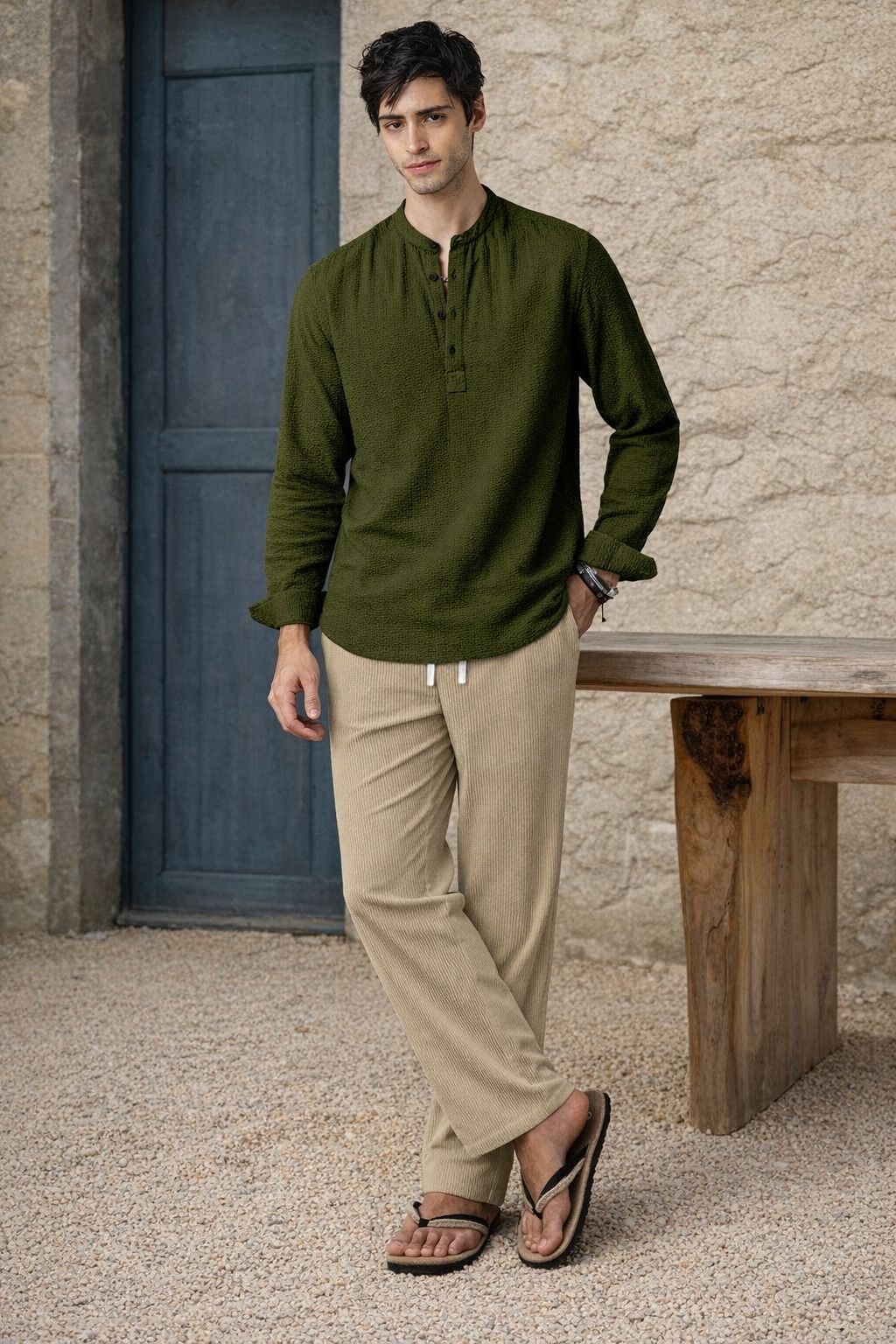 Men Cotton Blend Shirt Pant Set