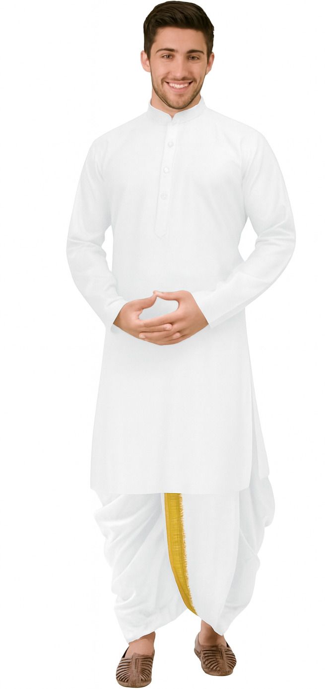 Men Cotton Blend Kurta Dhoti Set