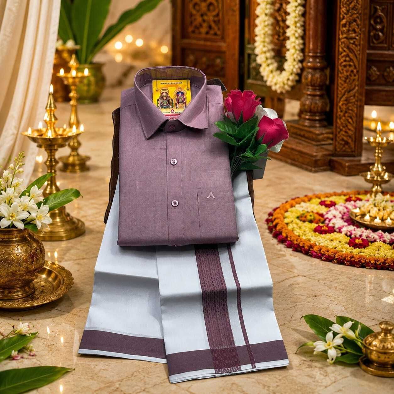 Men Pure Cotton Shirt Dhoti Set-image-10