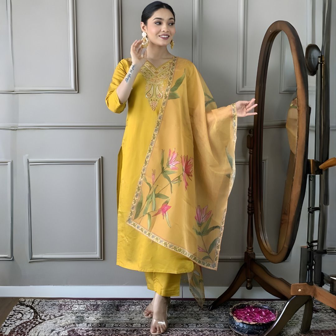 mayra Embroidered Kurta, Trouser/Pant & Dupatta Set-picture-30