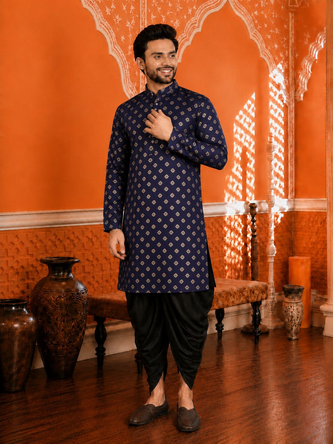 dhasu trendz Men Cotton Blend Kurta Dhoti Set-picture-2