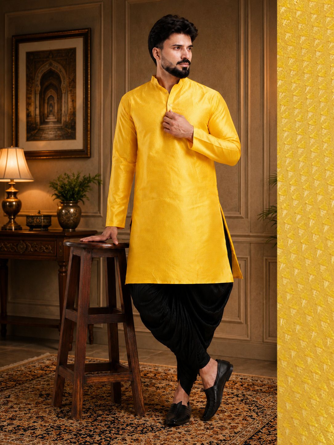 tsarina Men Cotton Silk Kurta Dhoti Pant Set-picture-12