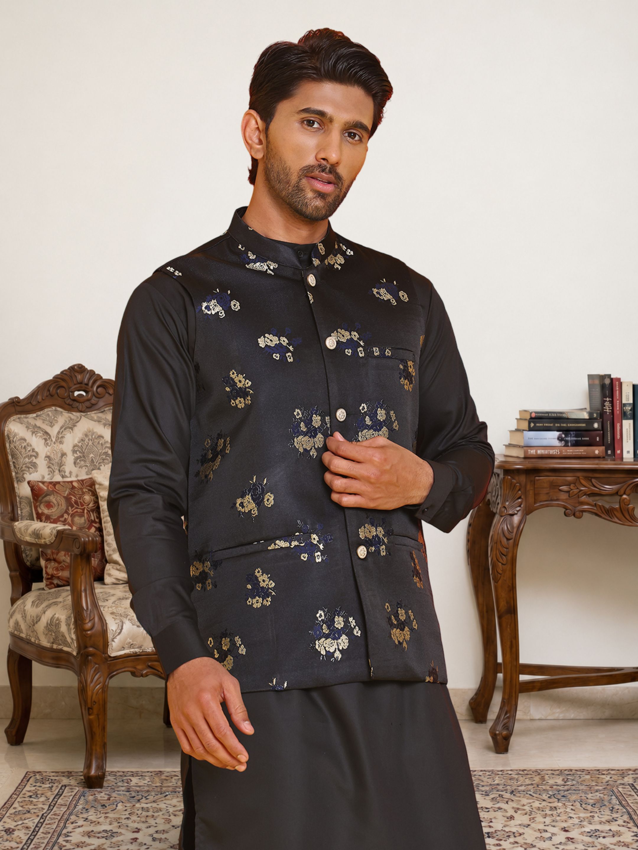 jompers Men Silk Blend Kurta Pyjama Ethnic Jacket Set-picture-48