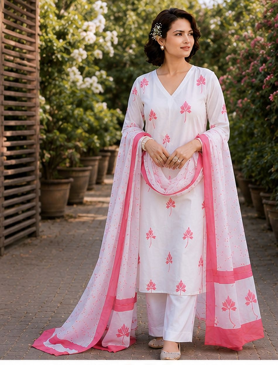 ditisa fashion Women's White Floral Printed Rayon Kurta Pant with Printed Mulmul Dupatta Set Floral Print Kurta, Trouser/Pant & Dupatta Set-picture-21