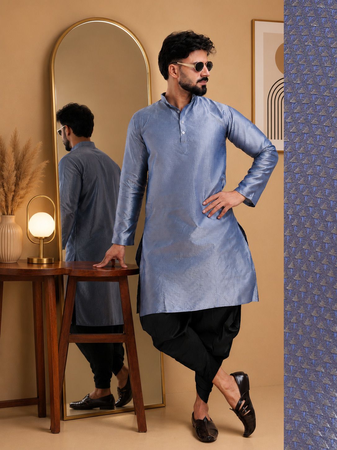 tsarina Men Cotton Silk Kurta Dhoti Pant Set-picture-5