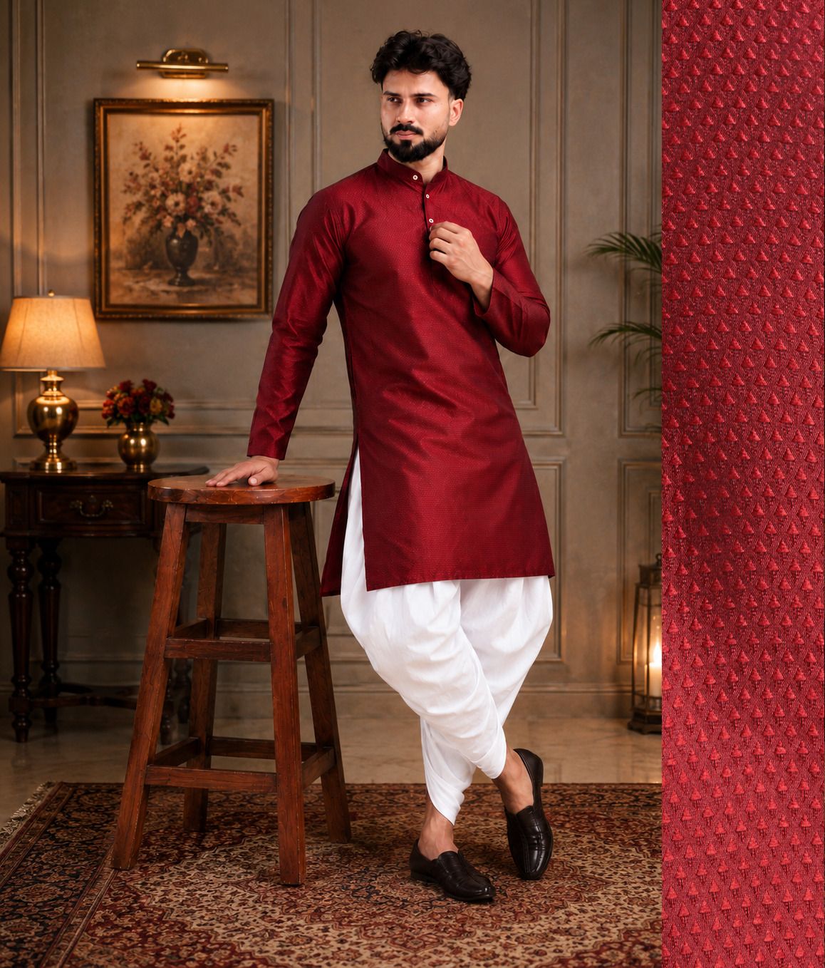 tsarina Men Cotton Silk Kurta Dhoti Pant Set-picture-36