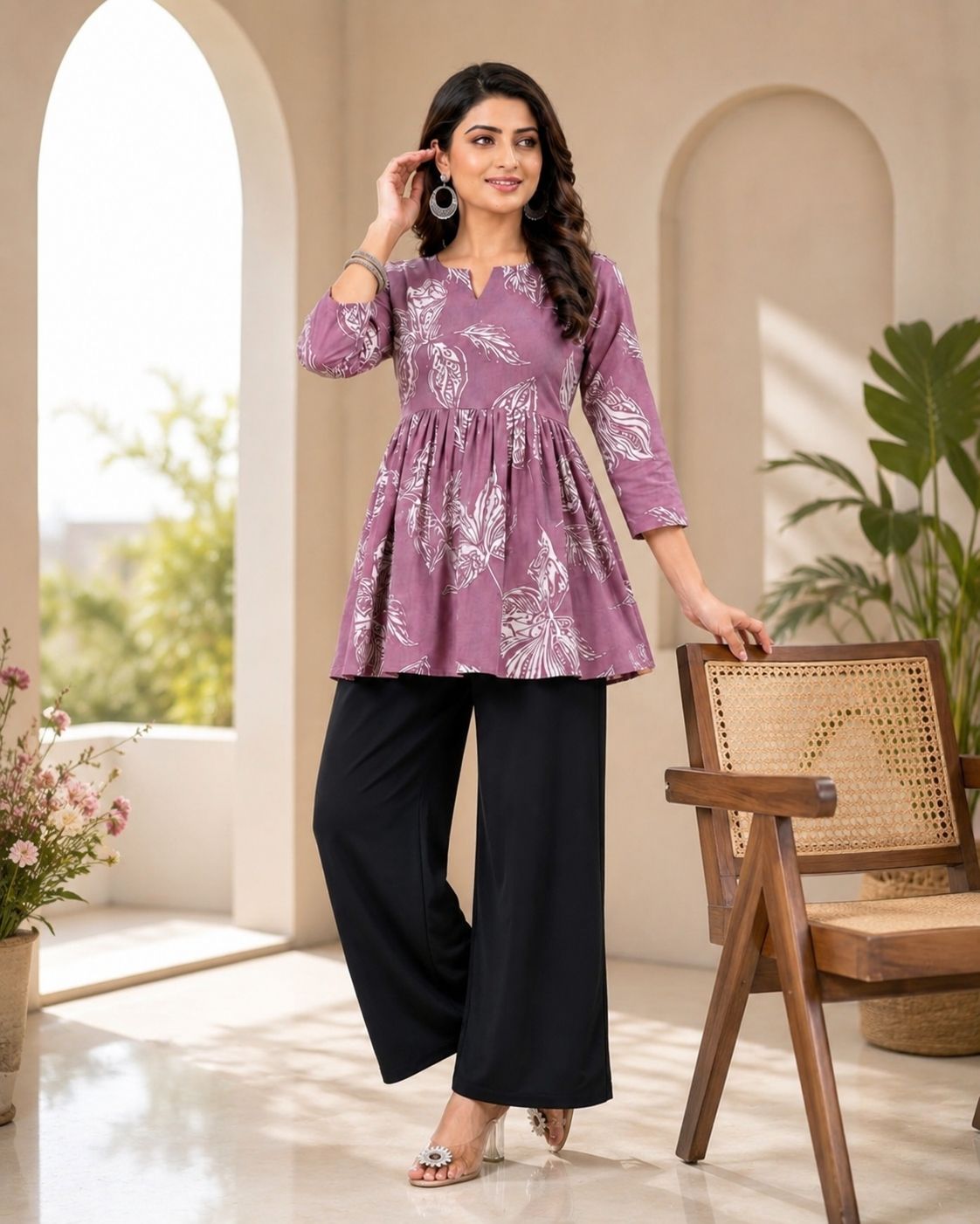 Women Crepe Ethnic Top Pant Set-image-9