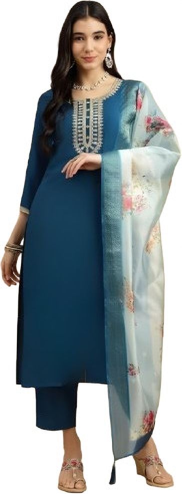 abc Women Cotton Blend Kurta Pant Dupatta Set-picture-17