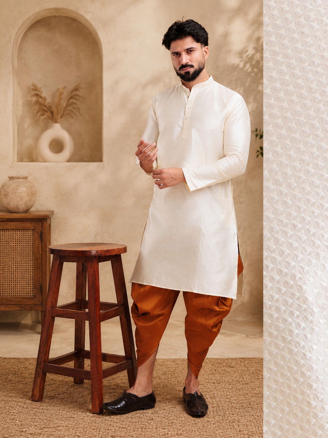 tsarina Men Cotton Silk Kurta Dhoti Pant Set-picture-22