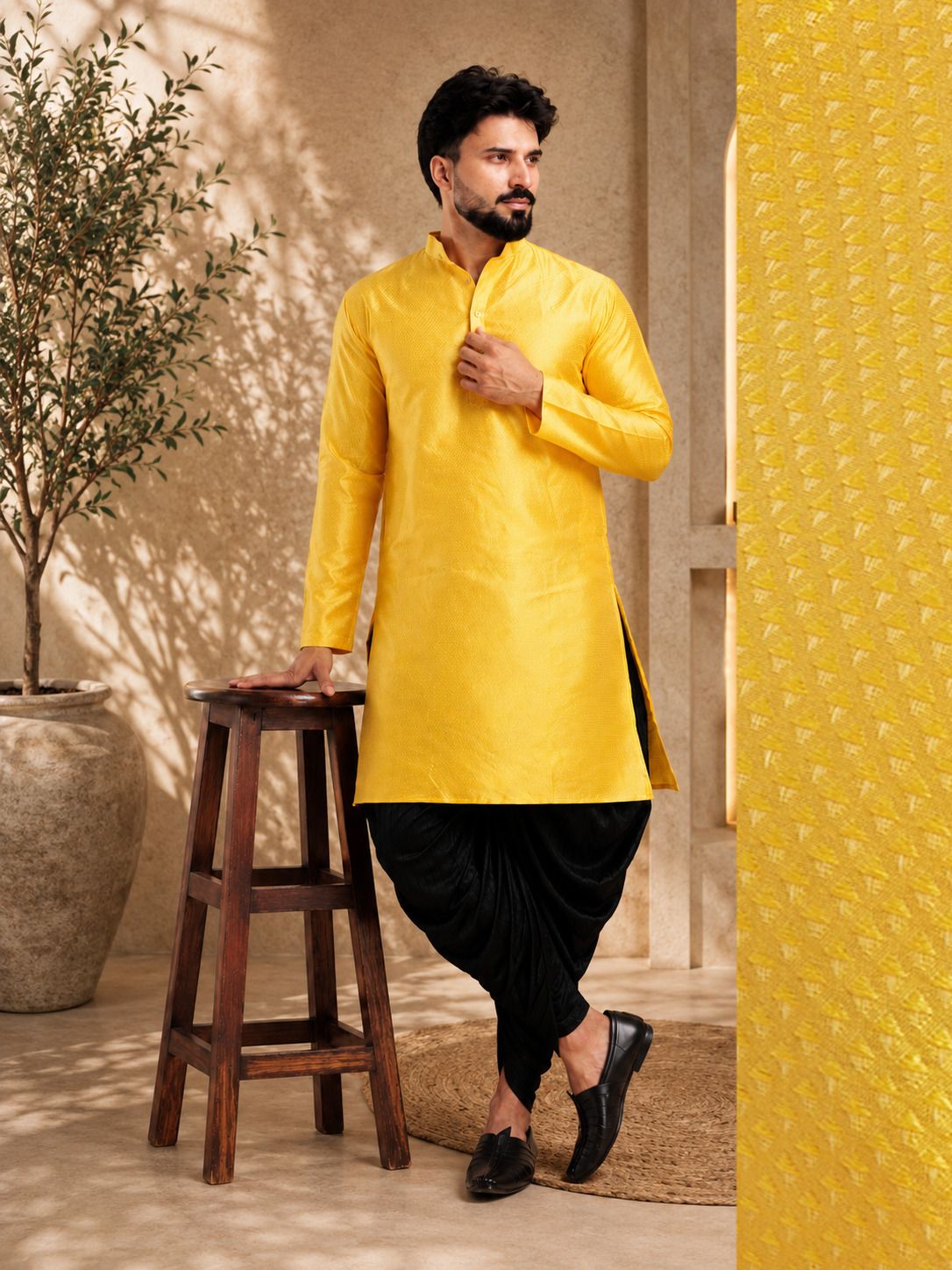 tsarina Men Cotton Silk Kurta Dhoti Pant Set-picture-37