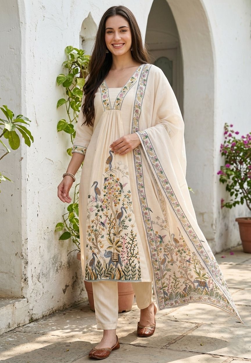 evanora Embroidered Kurta, Trouser/Pant & Dupatta Set-picture-13