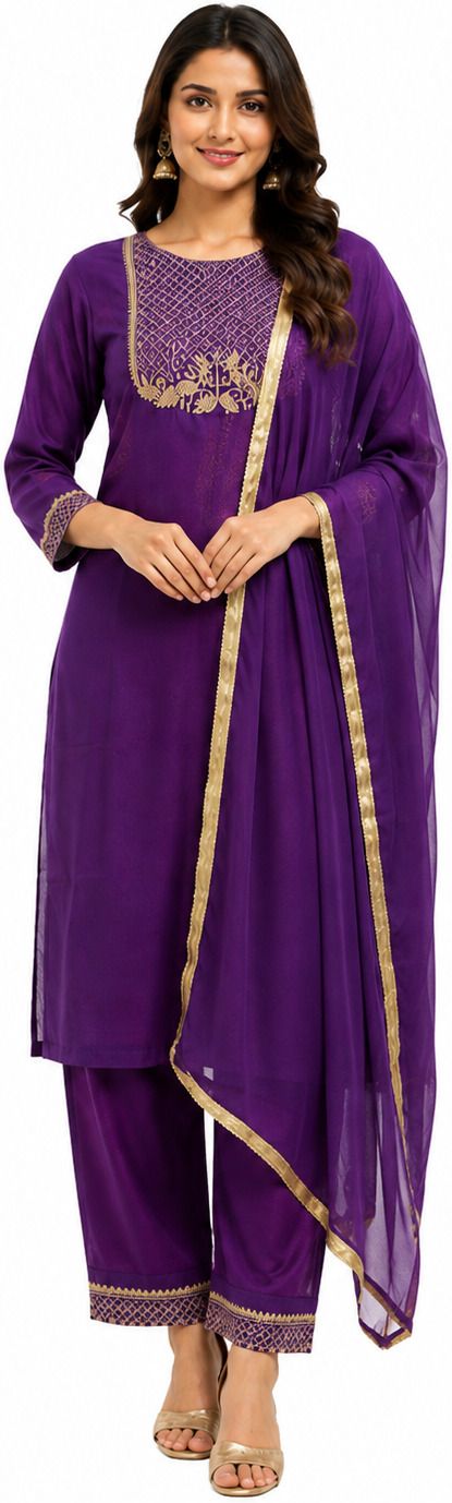 Women Viscose Rayon Kurta Pant Attached Dupatta Set-image-25