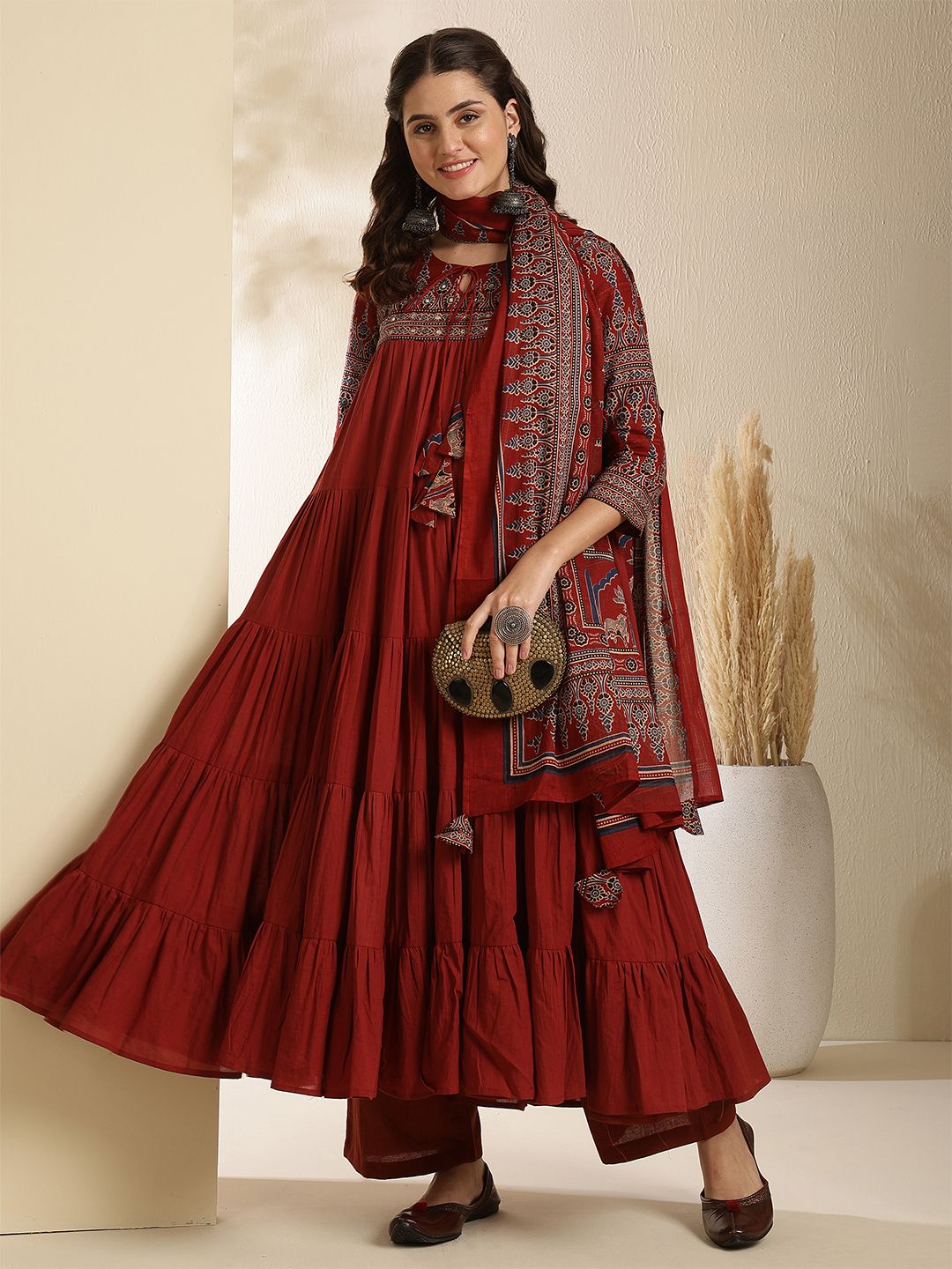 gulmohar jaipur Women Pure Cotton Kurta Palazzo Dupatta Set-picture-12