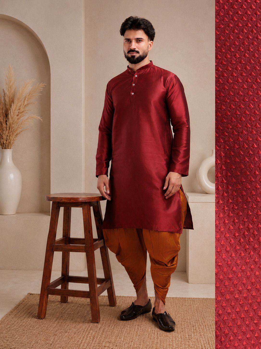 tsarina Men Cotton Silk Kurta Dhoti Pant Set-picture-44